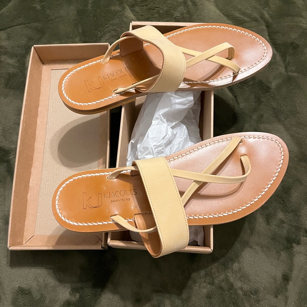 Kjacques Nehru flat natural tan leather hand made sandal 41 10.5 11 NWT